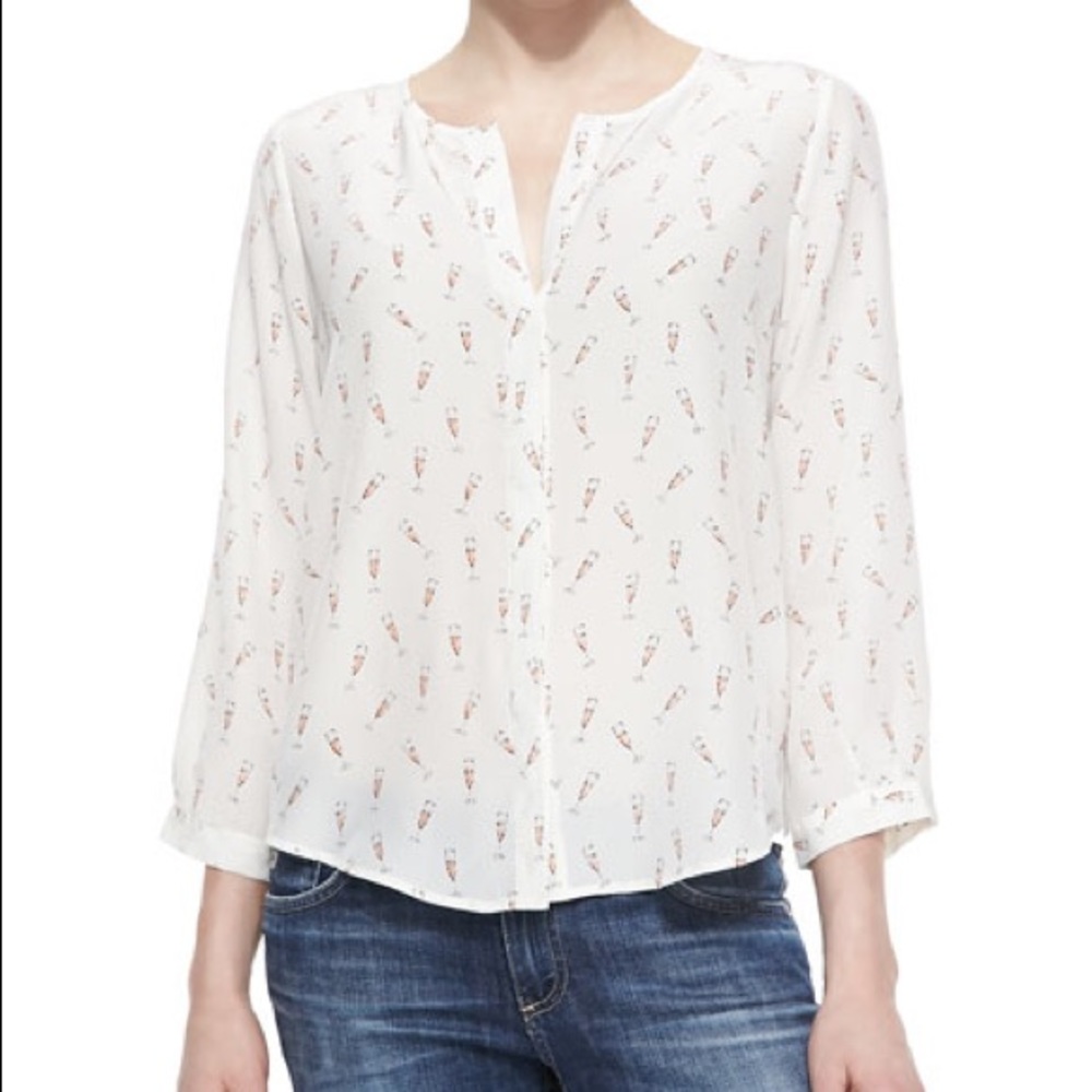 Joie Purine Champagne Flute-Print Silk Blouse XS